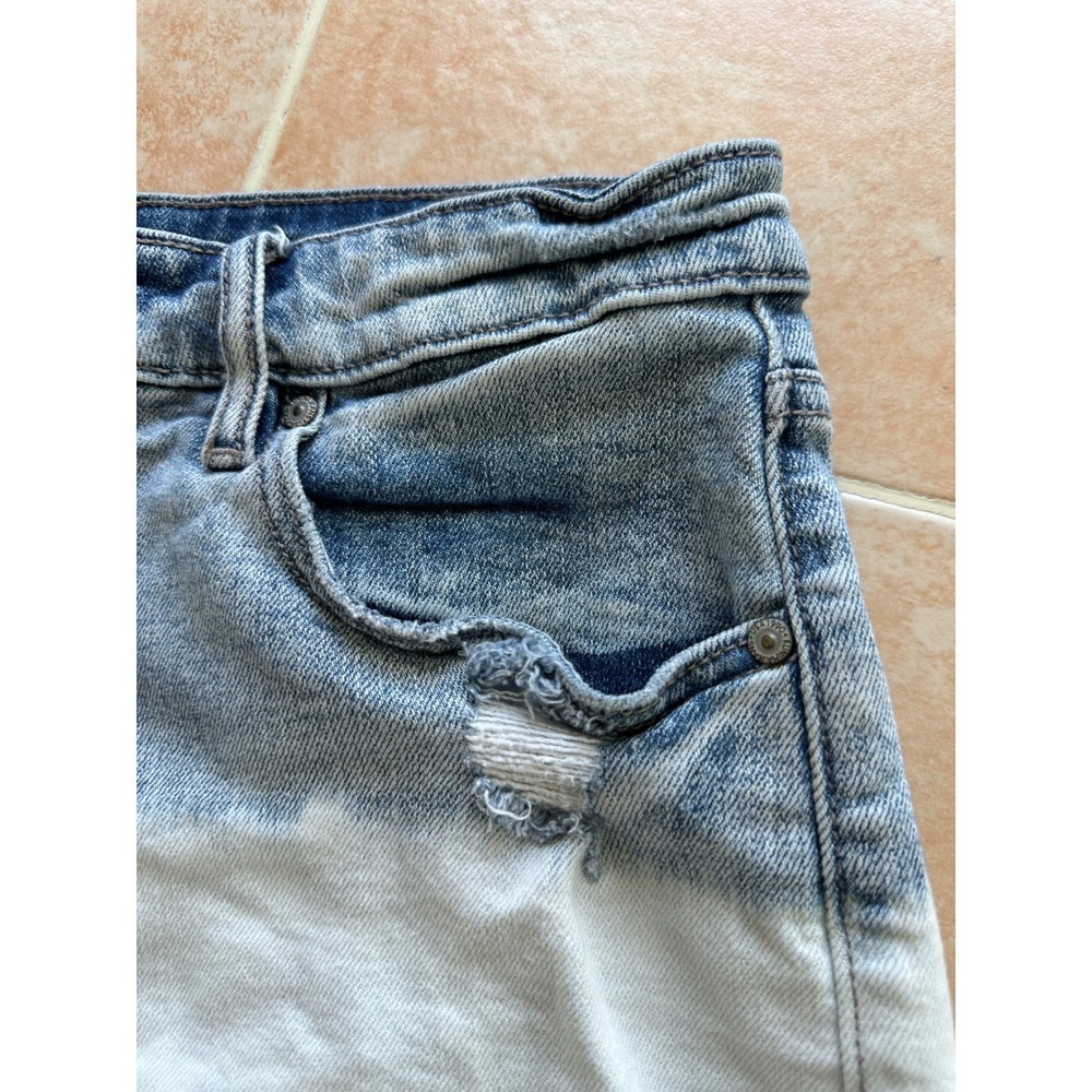 Eunina LULU High Rise Denim Shorts Frayed Hem Distressed Blue/W Bleach M - Picture 4 of 9